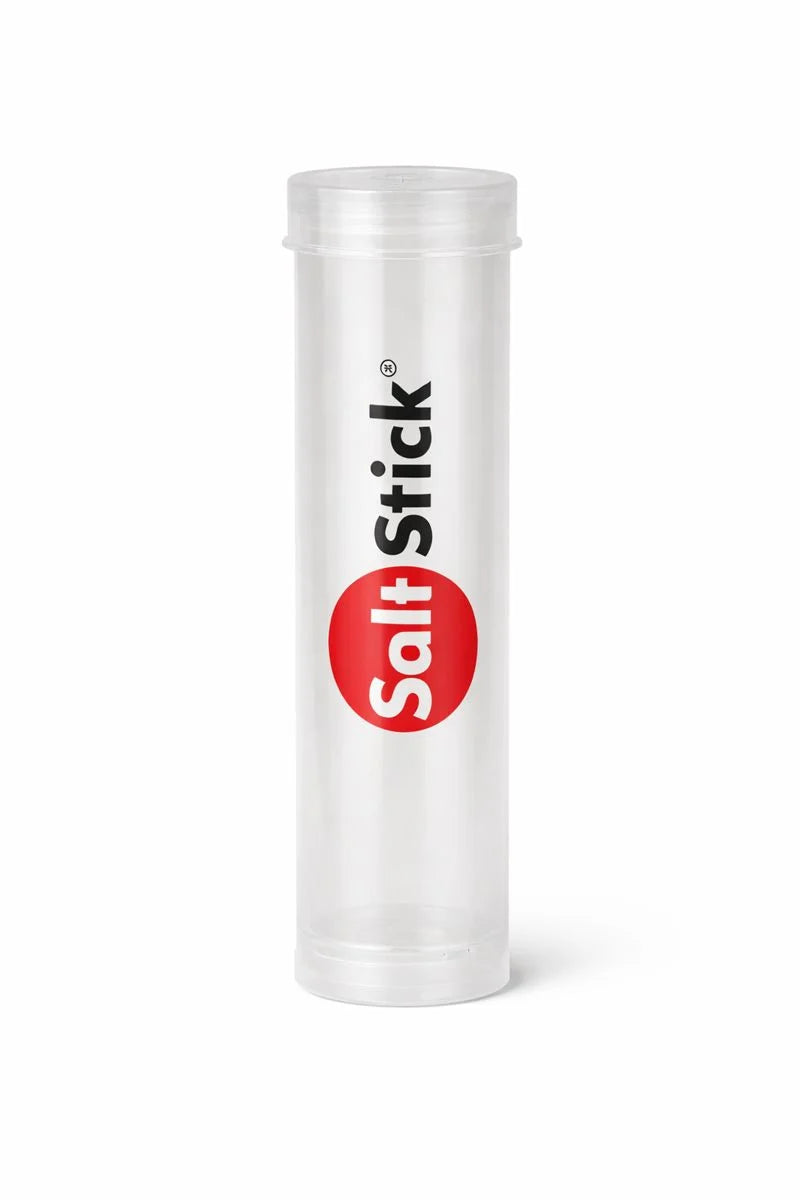Single SaltStick FastChews Dispenser, a clear flip-top tube with the SaltStick logo