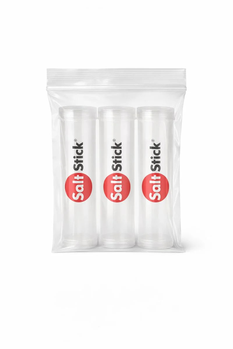 SaltStick FastChews Dispenser 3 pack: three clear flip-top dispensers in a resealable bag