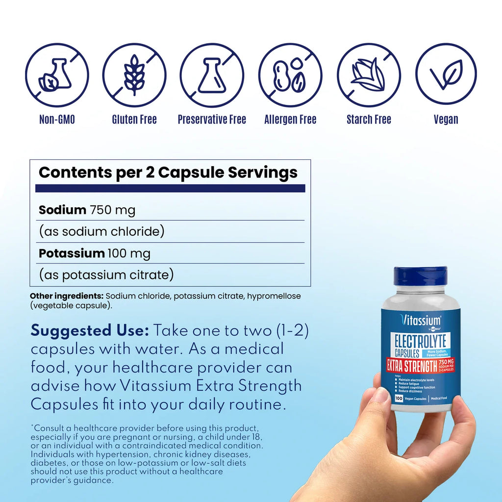 Vitassium Extra Strength Electrolyte Capsules - 100 Count Bottle