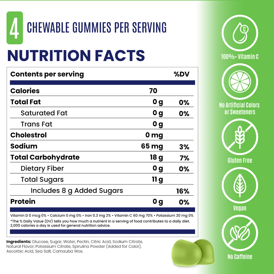SaltStick Energy Gummies - Green Apple supplement facts panel