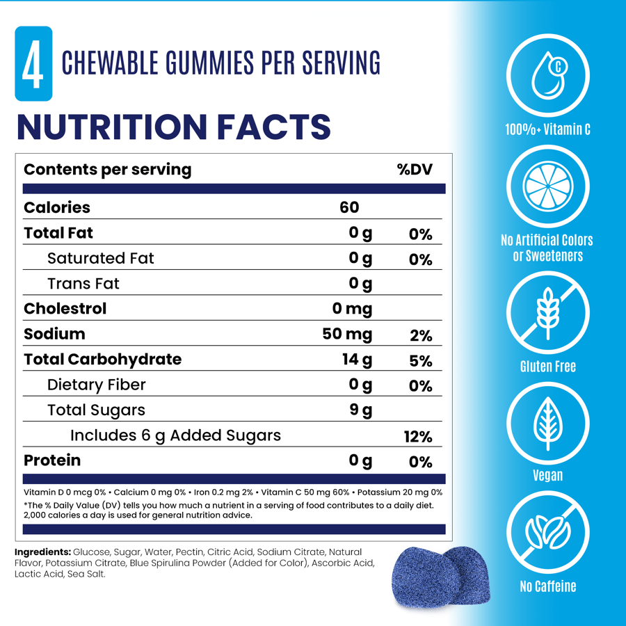 SaltStick Energy Gummies - Sour Blue Razz Berry supplement facts panel